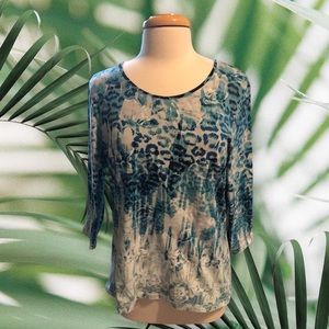 Turquoise Floral and Leopard Print Shirt Christopher & Banks